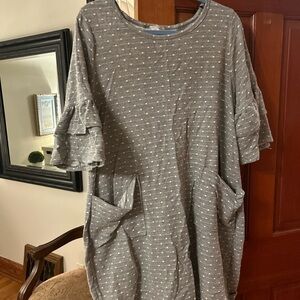 Gray Polka Dot Ruffle Sleeve Dress